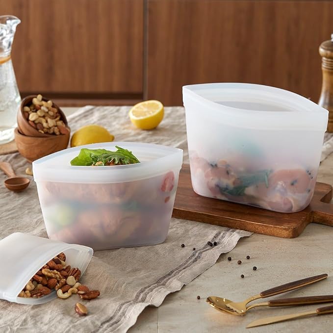 Silicone Bags for Food Storage, Reusable Food Storage Containers Zip Lock Silicone Bags Stand Up Snack Bags, Freezer Microwave Oven Dishwasher Safe,Plastice BPA-Free 4 Pack 2 Size(84oz & 40oz)