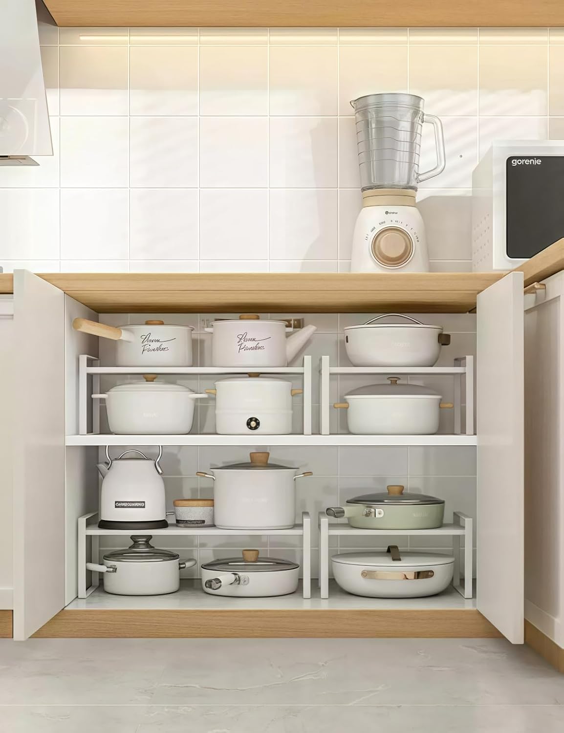 2-Pack Expandable Shelf Organizer for Kitchen Countertop, kitchen organizers and storage，under sink expandable shelf organizer