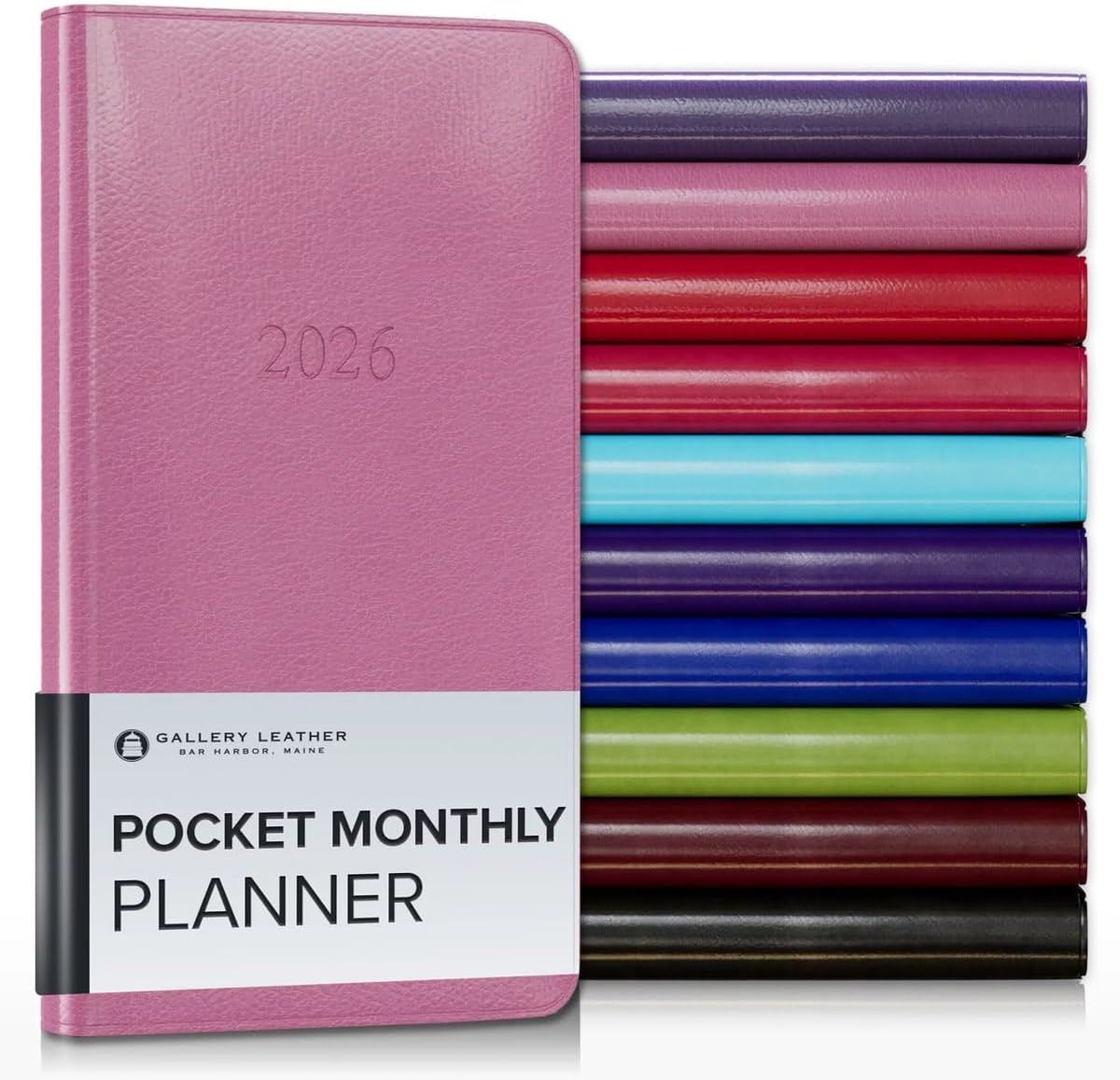 Gallery Leather Pocket Monthly Planner 2025-2026, Elegantly Bound Calendar Planner and Notebook with Stylish Gold-Gilded Page Edges, 18 Months - Camden Orchid - 6x3.25"