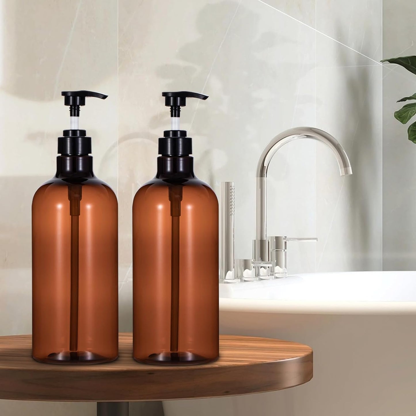 Yebeauty Pump Bottle Dispenser, 33.8oz 1000ml Plastic Shampoo Pump Bottles Shower Soap Dispenser Empty Refillable Containers for Conditioner Body Wash, Bathroom Kitchen, 2 Pack Amber