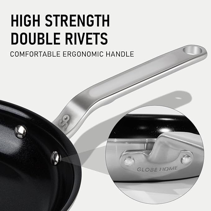 12 Inch Ceramic Non Stick Frying Pans - 5 Ply Stainless Clad Nonstick Skillet, Toxic, PTFE & PFOA FREE, Professional Cookware for Induction, All Stoves and Oven up to 650°F