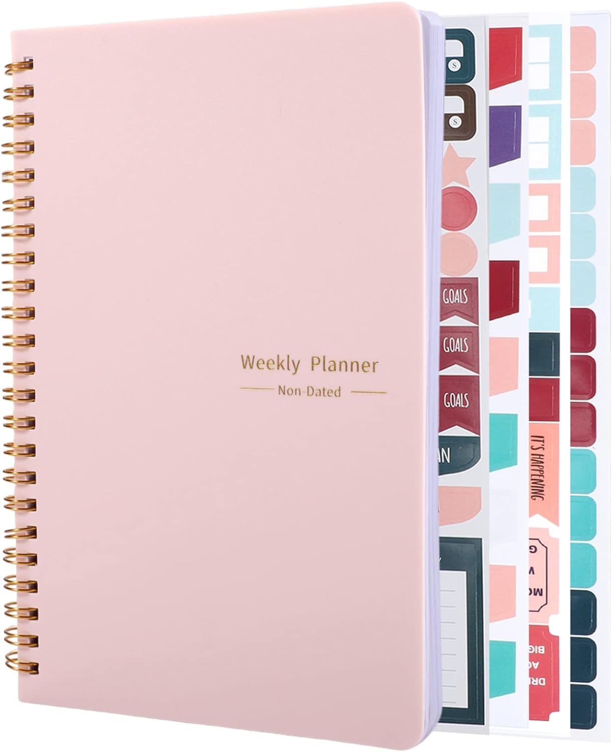 Undated Weekly Planner with Habit Tracker, 52 Weeks To Do List Notebook A5 Weekly Goal Planner with Spiral Binding & Stickers Home Work School Supplies for Women Girls 8.2" x 5.7" - Cute Style