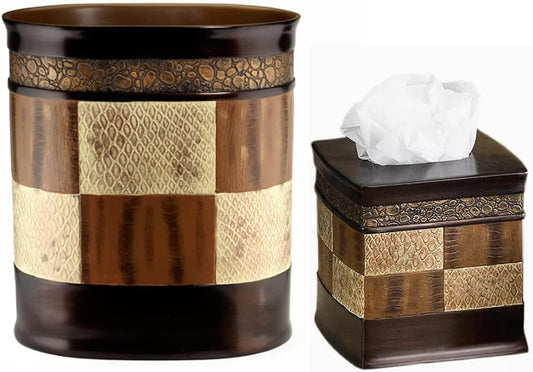 Zahari Home 2pc Zambia Animal Print Bath Accessories Set Waste Basket & Tissue Box Modern Classic Contemporary Decorative Beautiful Designs Bathroom Decor Set for Home Luxury Bath Set