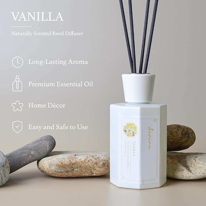 Reed Diffuser Set, 6.7 oz Vanilla Scented Reed Diffusers for Home with Sticks, Home Fragrance Oil Scent Diffuser for Bathroom, Decor & Gift