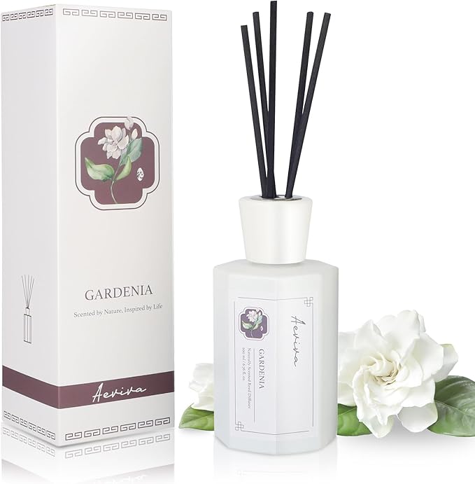Reed Diffuser Set, 6.76 fl oz Gardenia Scented Oil Diffuser, Home Fragrance with Reed Sticks for Bedroom, Office, Bathroom Shelf Decor & Gifts