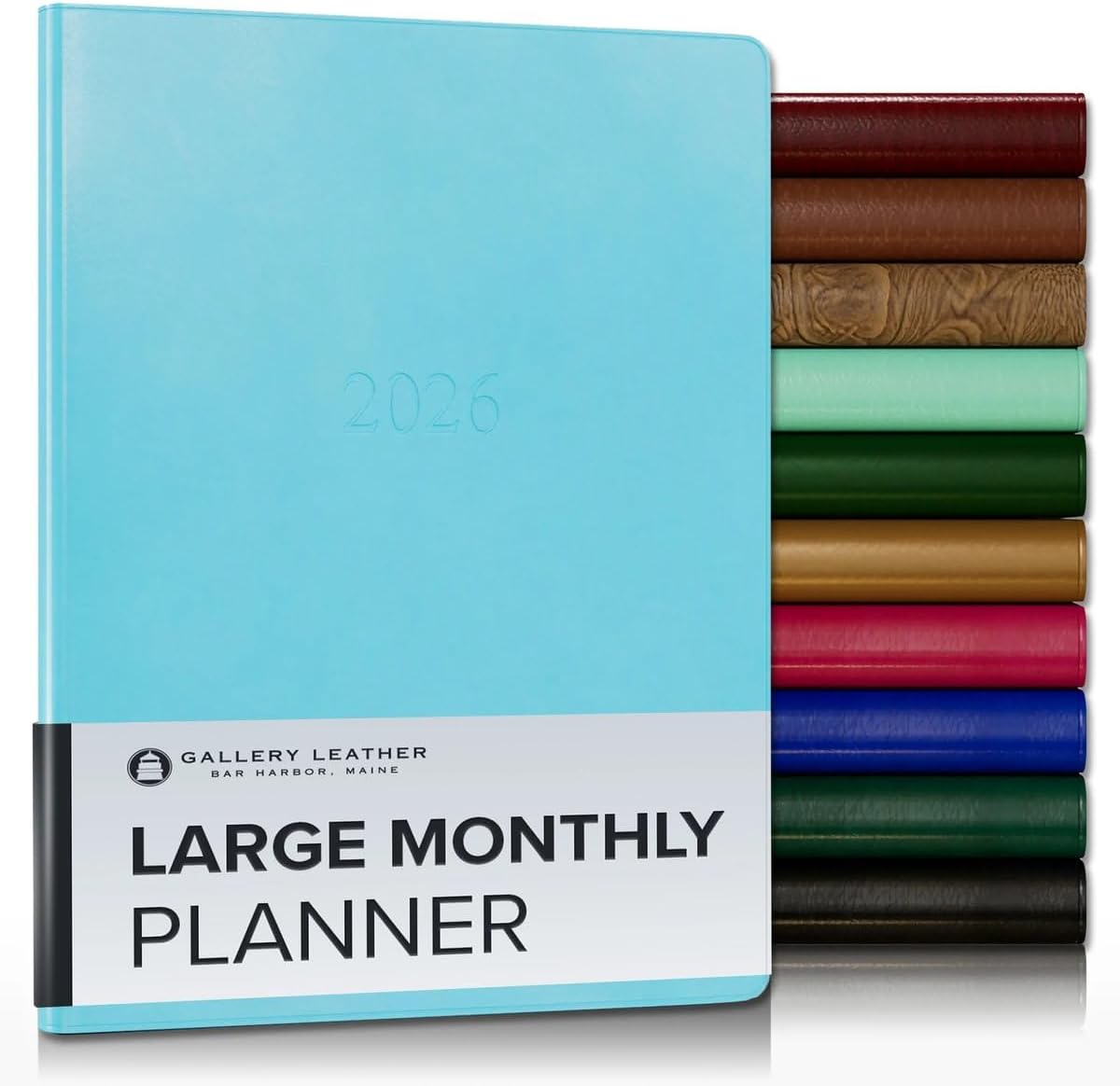Gallery Leather Large Monthly Planner 2025-2026, Elegantly Bound Calendar Planner and Notebook with Stylish Gold-Gilded Page Edges, 18 Months - Acadia Pool - 9.75x7.5"