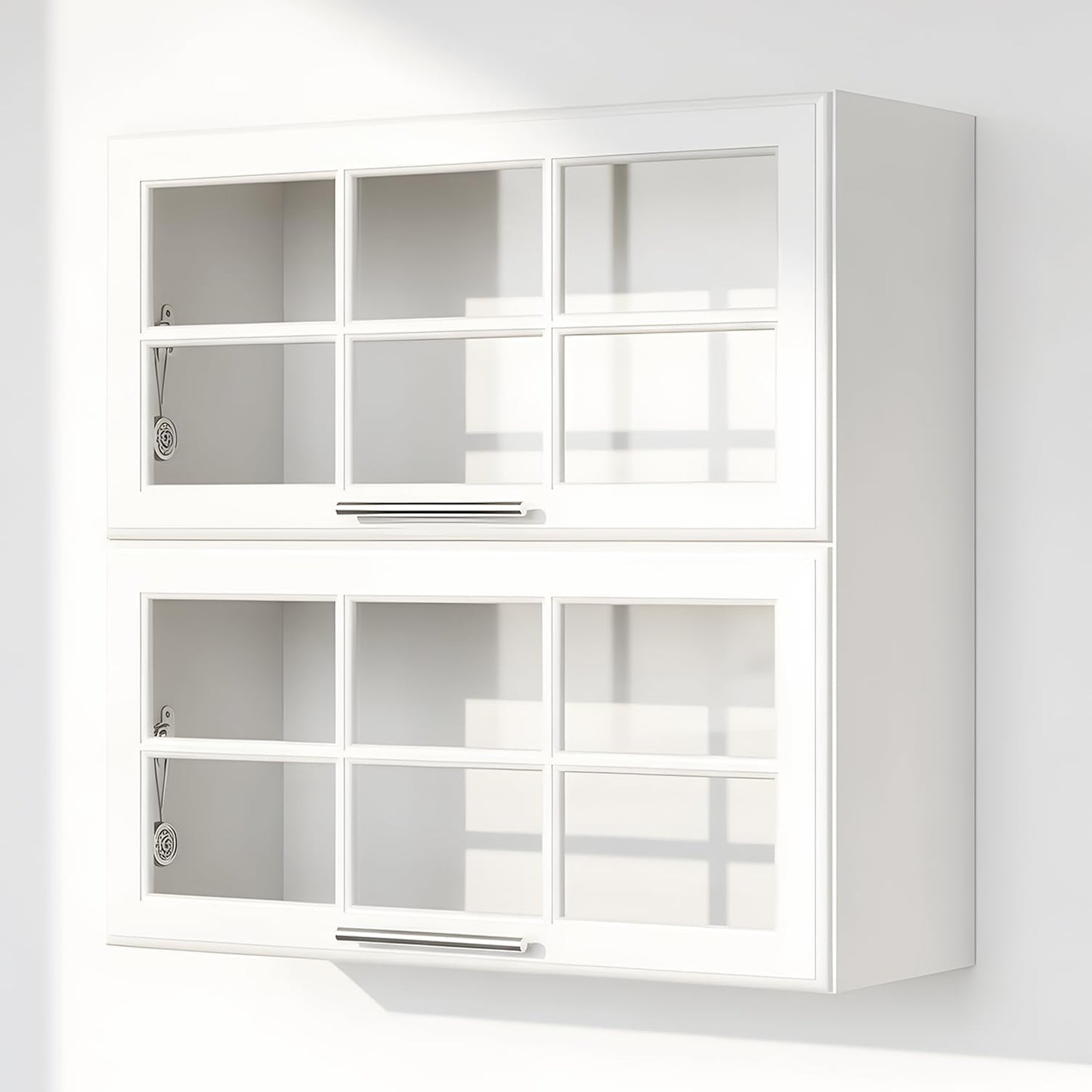 FIMELLO 29.5’’ Laundry Room Cabinets Wall Mounted, Bathroom Wall Cabinet, Cabinet Above Toilet, Hanging Display Cabinet, Kitchen Wall Cabinet with Glass Door, White