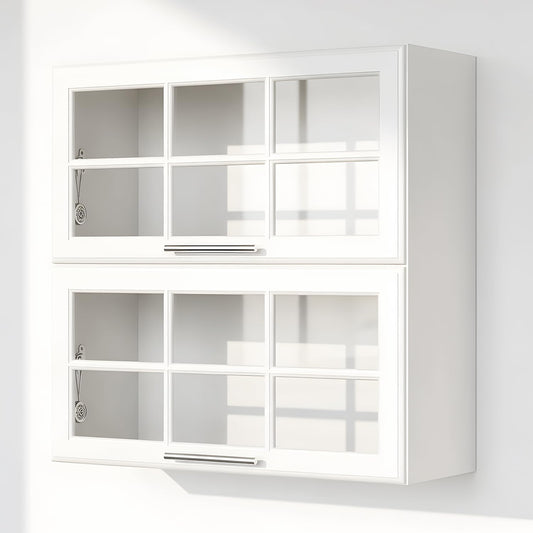 FIMELLO 29.5’’ Laundry Room Cabinets Wall Mounted, Bathroom Wall Cabinet, Cabinet Above Toilet, Hanging Display Cabinet, Kitchen Wall Cabinet with Glass Door, White