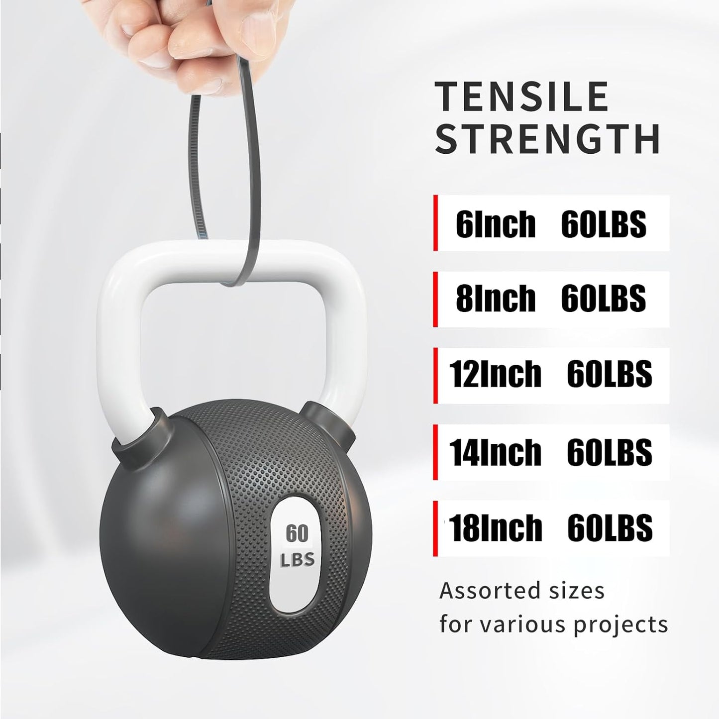 Zip Ties Assorted Size,6+8+12+14+18 Inch,60 LBS 500PCS Tensile Strength Heavy Duty Cable Wire Ties With Self-Locking Adjustable More Durable Nylon Tie Wraps for Indoor Outdoor