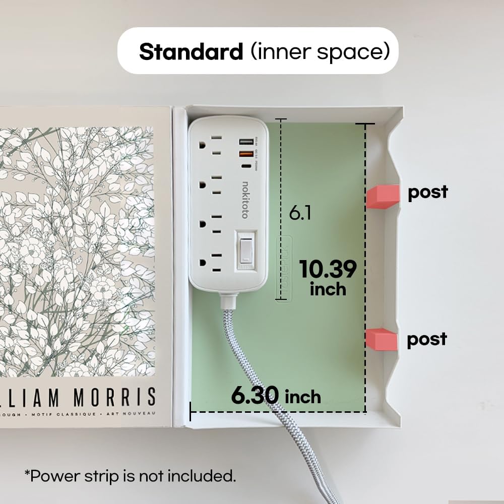 Book Shape Decorative Cable Management Box - Expandable Cable Organizer Box with Magnetic Closure for Home & Office (William Morris, Standard)