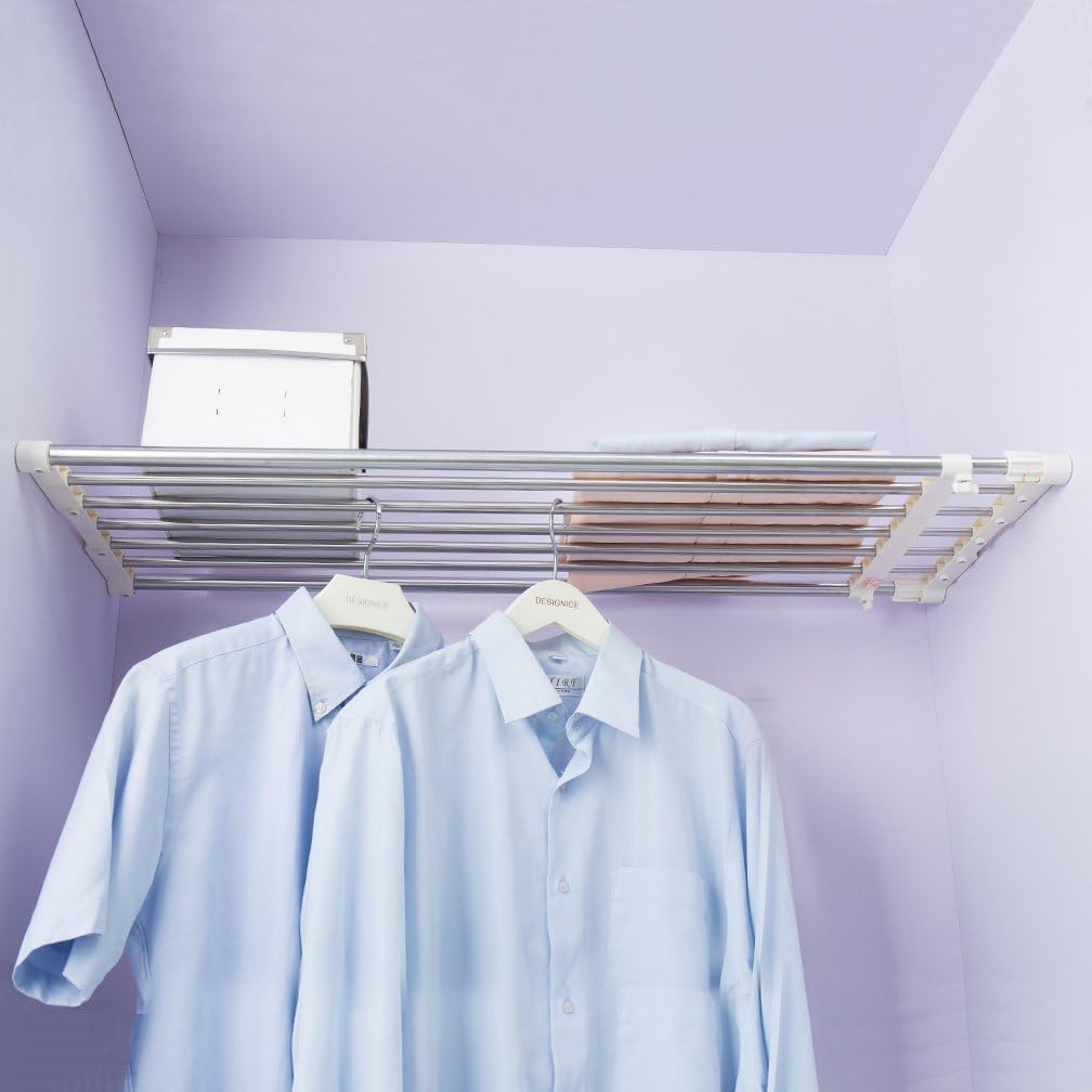 Hershii Closet Tension Shelf Expandable Telescopic Rod Heavy Duty Clothes Hanging Rail Adjustable DIY Storage Organizer Shoe Rack for Garage Bathroom Kitchen Bedroom