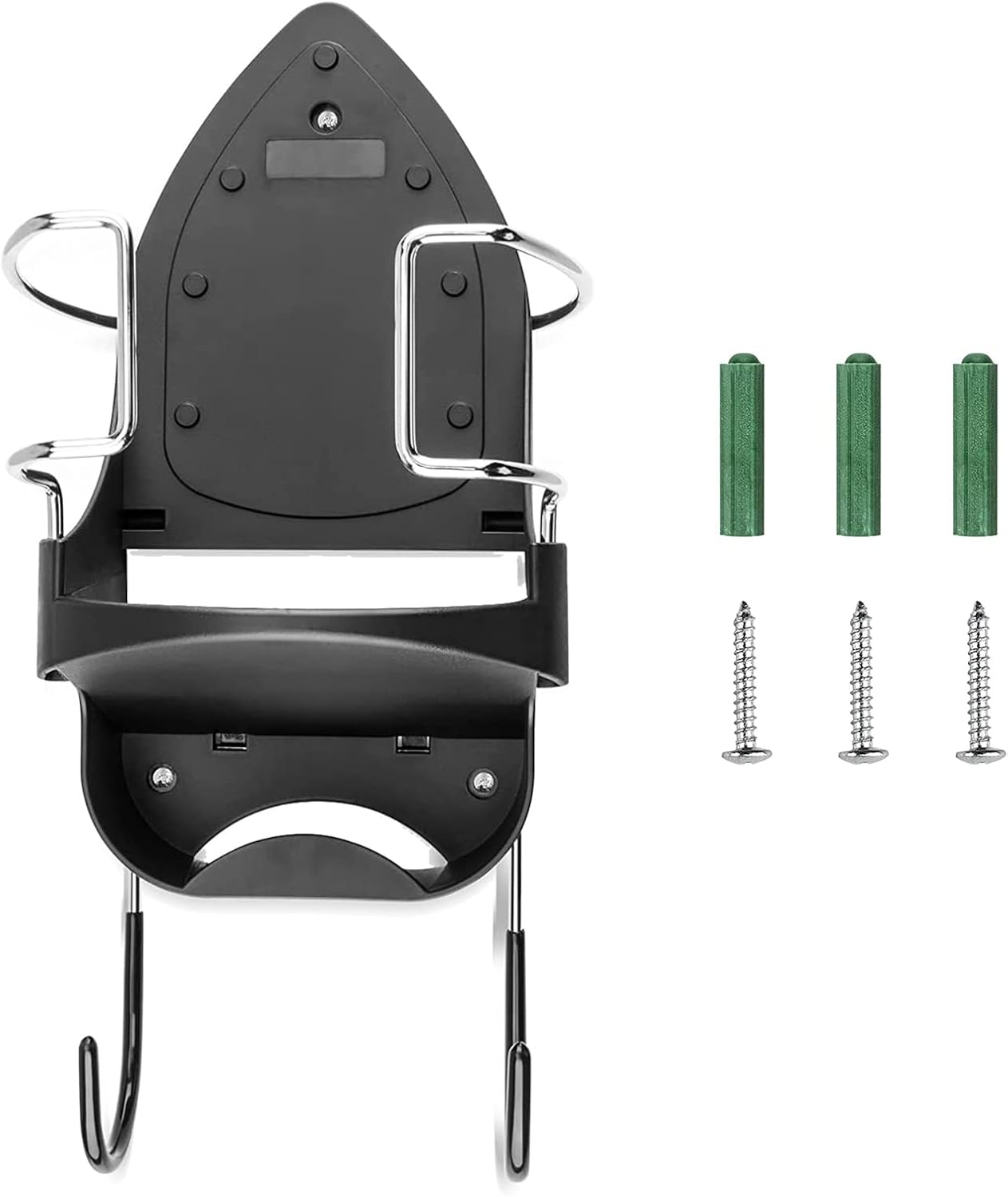 Ironing Board Hanger Wall Mount Electric Iron Holder Iron and Ironing Board Storage Organizer Shelf with Removable Hooks for Household Bathroom Laundry Room (Black)