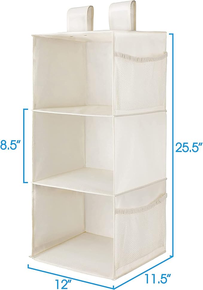 MAX Houser 3-Shelf Hanging Closet Organizers, Collapsible Closet Hanging Shelves for Camper, Nursery Hanging Organizers, Beige, 2-Pack