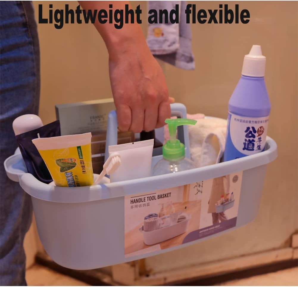 Large Plastic Cleaning Supply Caddy with Handle, Portable Cleaning Tool Storage Tote for Dorm, Bath, Pantry (Dark Grey)