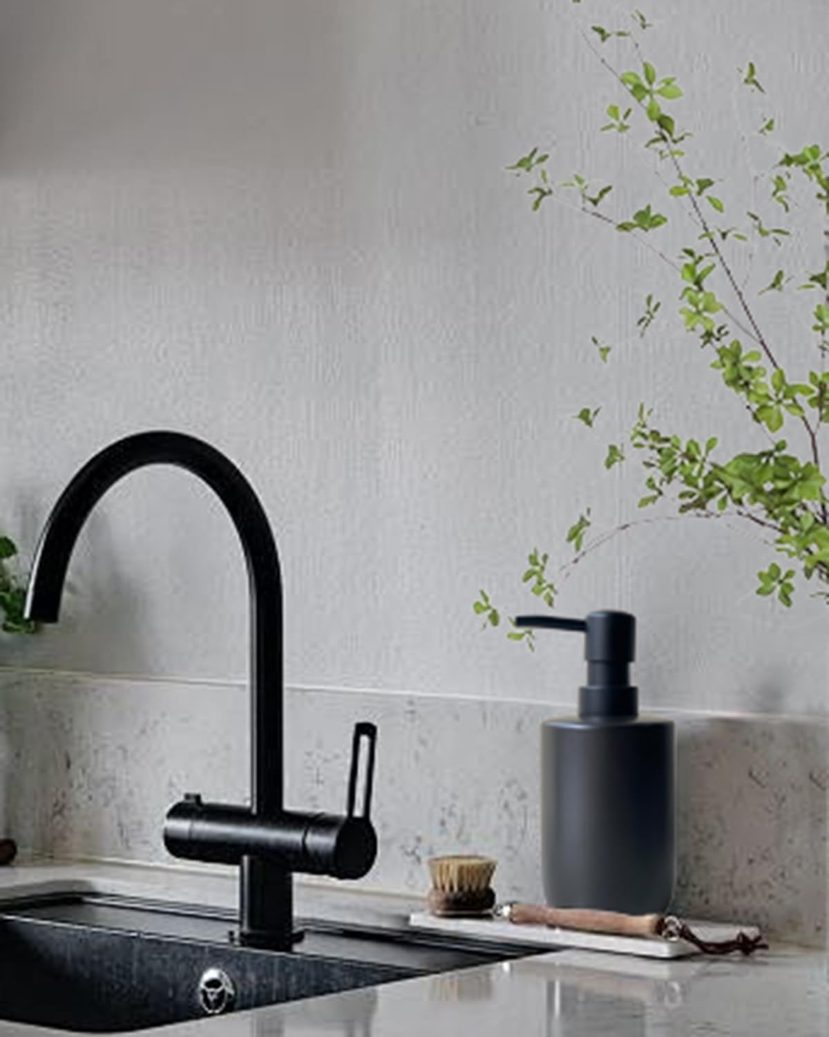 Soap Dispenser - Black Cylindrical Soap Dispenser for Bathroom and Kitchen, Ceramic with Plastic Pump