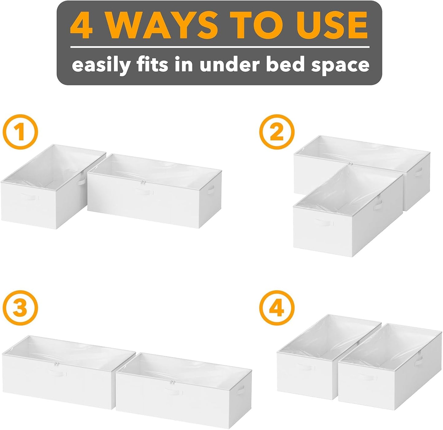 SpaceAid 2 Pack 10" High Under Bed Storage Containers, Large Underbed Storage Organizer Bins with Lids for Bedroom, Dorm, Clothes, Closet Organization, Bed Sheets and Blankets (White)