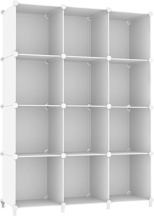 AWTATOS Cube Storage Organizer Storage 12 Cube Bookshelf DIY Plastic Closet Clothes Storage Shelves with Wooden Mallet, Stackable Storage Solution for Home, Bedroom, White