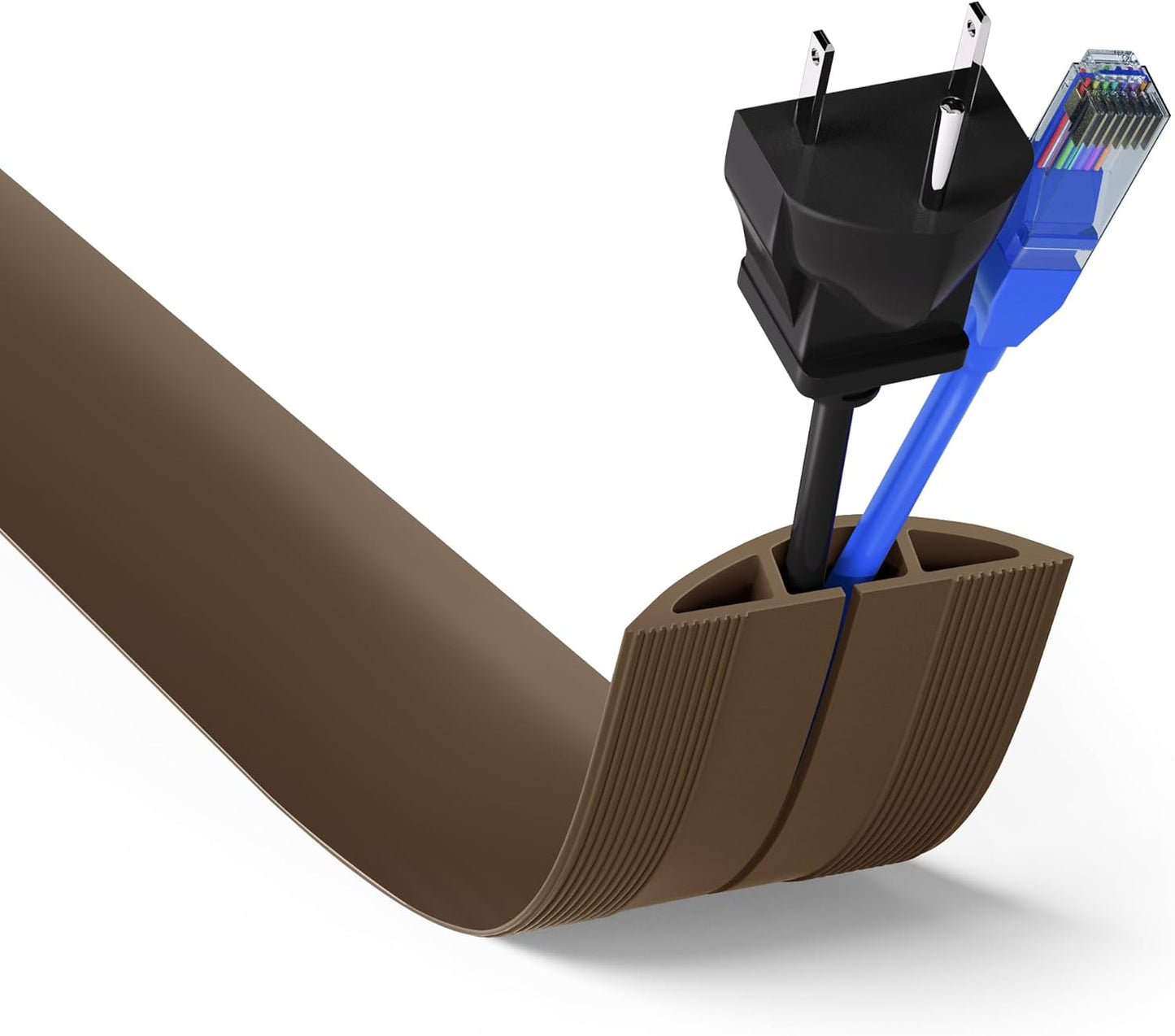 ZhiYo 4ft Cord Hider Floor, Soft PVC Cord Covers for Wires on Floor, Wire Cover to Hide Extension Cords, Cable Cover Protect Cords & Prevent Trips, Cable Cavity: W0.6in x H0.32in, Vintage Coffee Brown