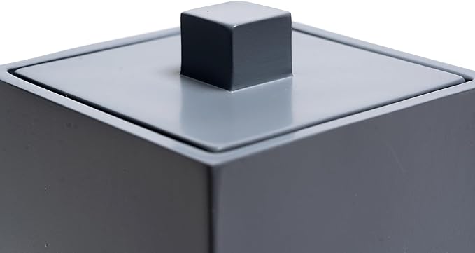 Cotton Swab Holder, Bathroom Resin Q Tips Holder with Lid Dispenser Storage Box Cosmetics Countertop Organizer Containers for Pads, Rounds - Matte Grey