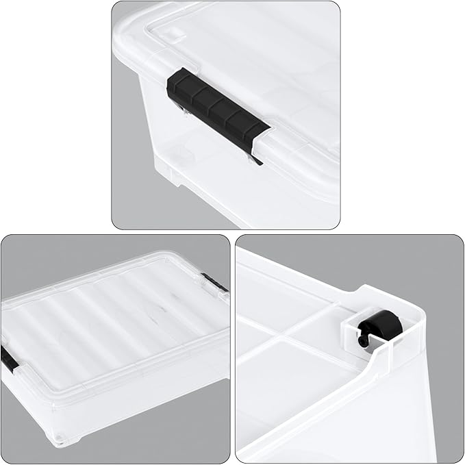 50 Quart Clear Latch Bin with Lid, Large Plastic Under Bed Storage Box, 3 Pack