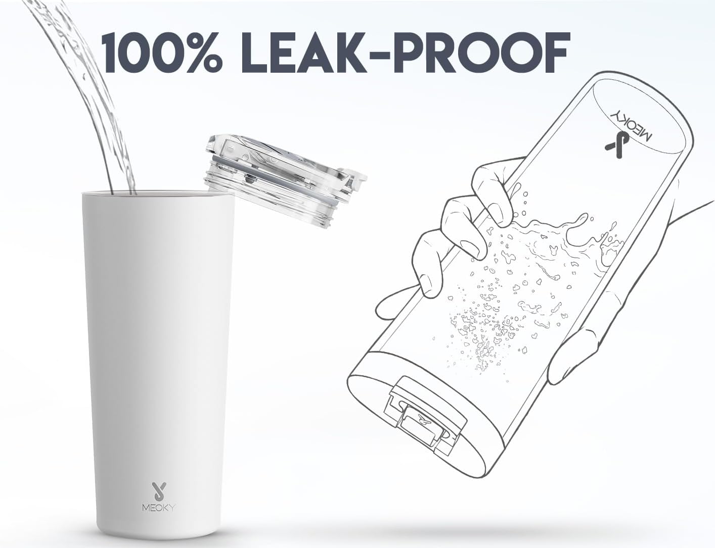 Meoky 24 oz Travel Coffee Mug with Leak-proof Lid, Stainless Steel Insulated Coffee Tumbler, Keeps Hot for 8 Hours or Cold for 24 Hours, Fits in Car Cup Holder (Ivory)