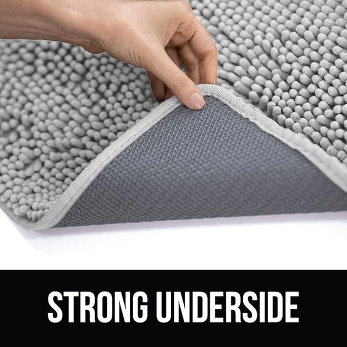 KANGAROO Bathroom Rugs, Chenille Soft Absorbent Bath Rug, Shaggy Shower Mat, Quick Dry Machine Wash Bathmat, Plush Carpet Mats for Tub, Bathtub and Room Home Decor Accessories, 60x24, Light Gray