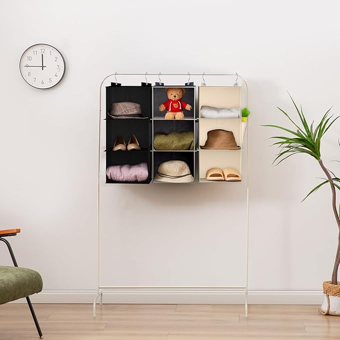 YOUDENOVA Hanging Closet Organizer, 3-Shelf Closet Hanging Storage Shelves, Beige