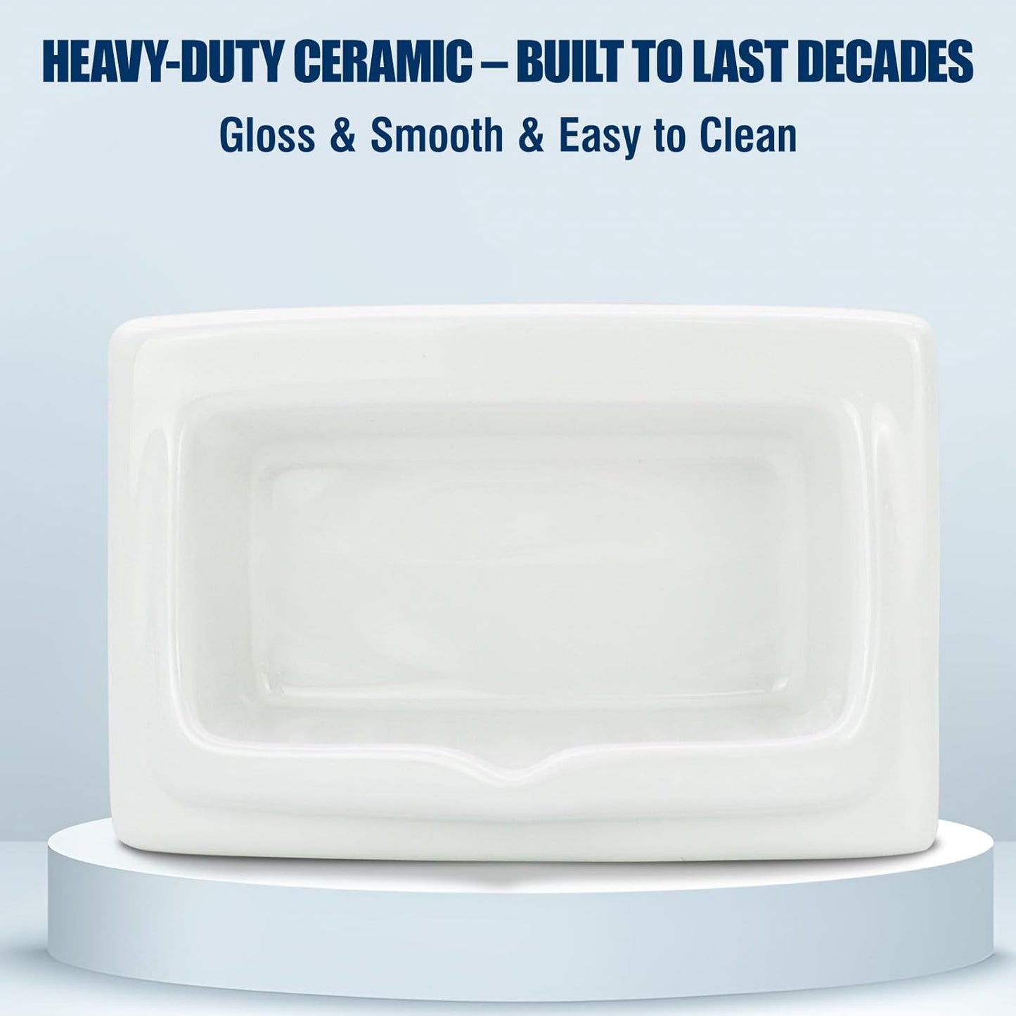 Classic Recessed Ceramic Soap Dish for Shower Wall, Heavy-Duty, Space-Saving, Self-Draining Built-in Soap Holder for Bathroom & Laundry, Perfect for Replacing Old Soap Dishes or New Installations