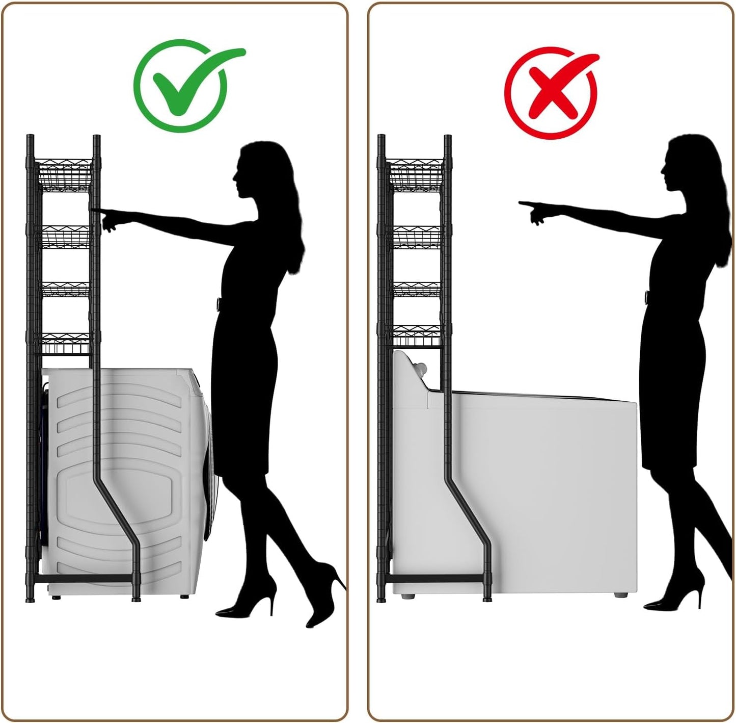 Over Washer and Dryer Shelves,3 Tier Adjustable Wire Shelving Laundry Room Storage Organization Clothes Drying Rack with Mounted on the Wall Expandable Hanger Rods&Hook,55"~74.5"Wx13.4"Dx77"H