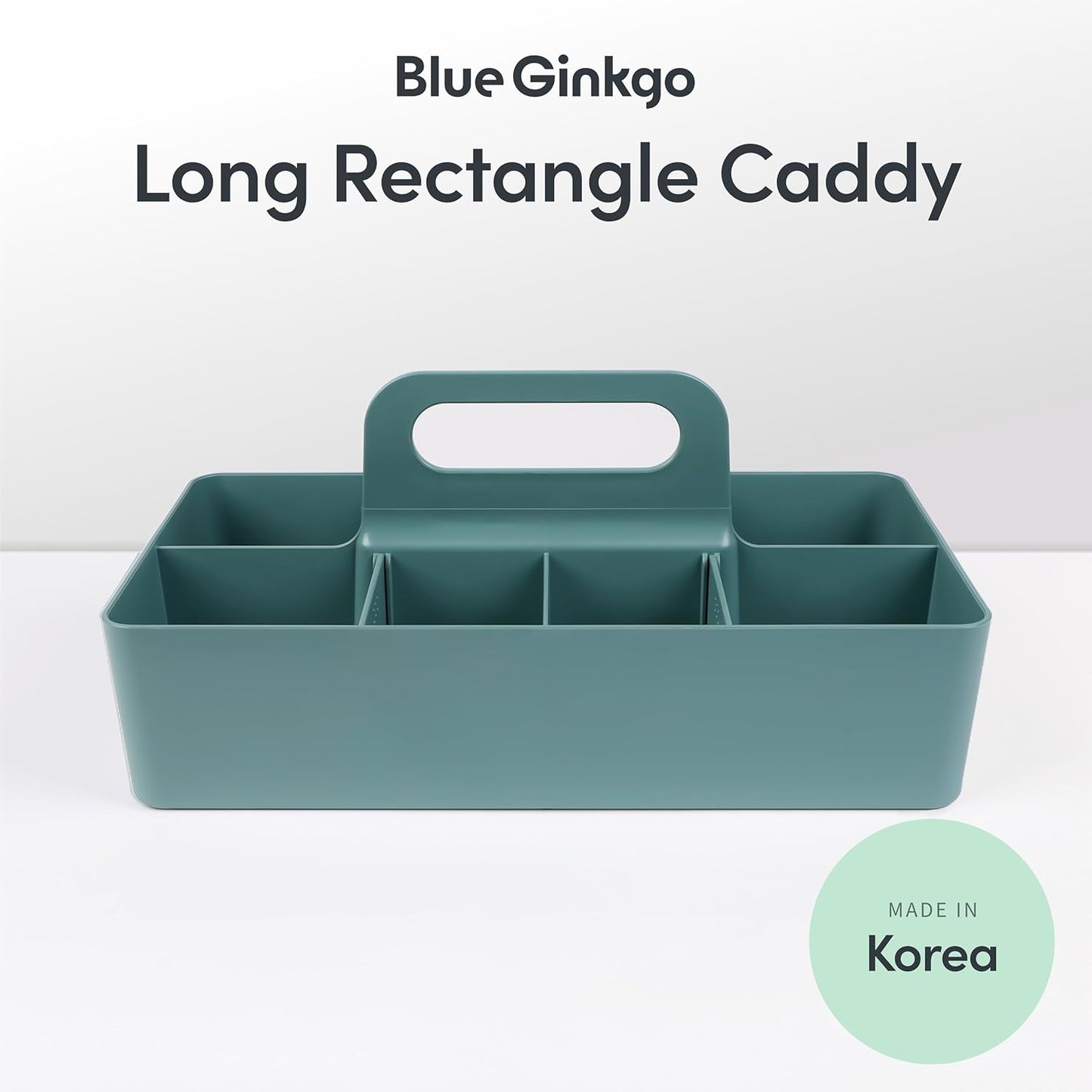 BLUE GINKGO Stackable Organizer Caddy – Korean-Made Portable Tote for Bathroom, Office, Crafts, or School Supplies (Long Rectangle, Green)