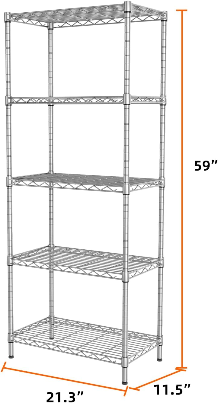 SINGAYE Shelf Wire Shelving Adjustable Storage Shelves Rack Standing Units for Kitchen Closet Laundry Bathroom Organizers Metal Pantry Narrow Mesh Gaps 12" D x 22" W x 59" H Gray