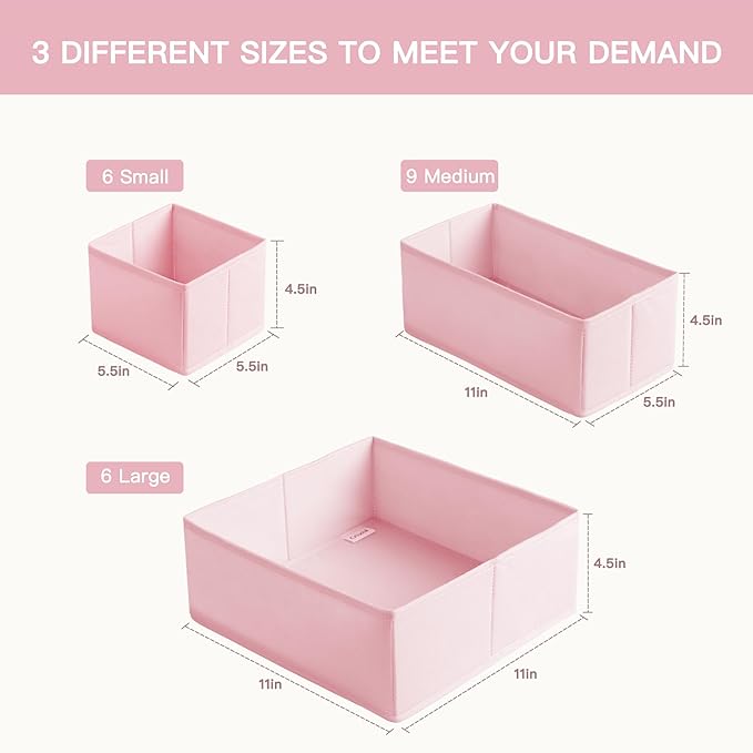 Criusia Drawer Organizer Clothes, 21 Pack Dresser Organizer for Baby Clothes, Underwear, Sock - Foldable Closet Organization and Storage Dividers Bins for Nursery, Bedroom (Pink)