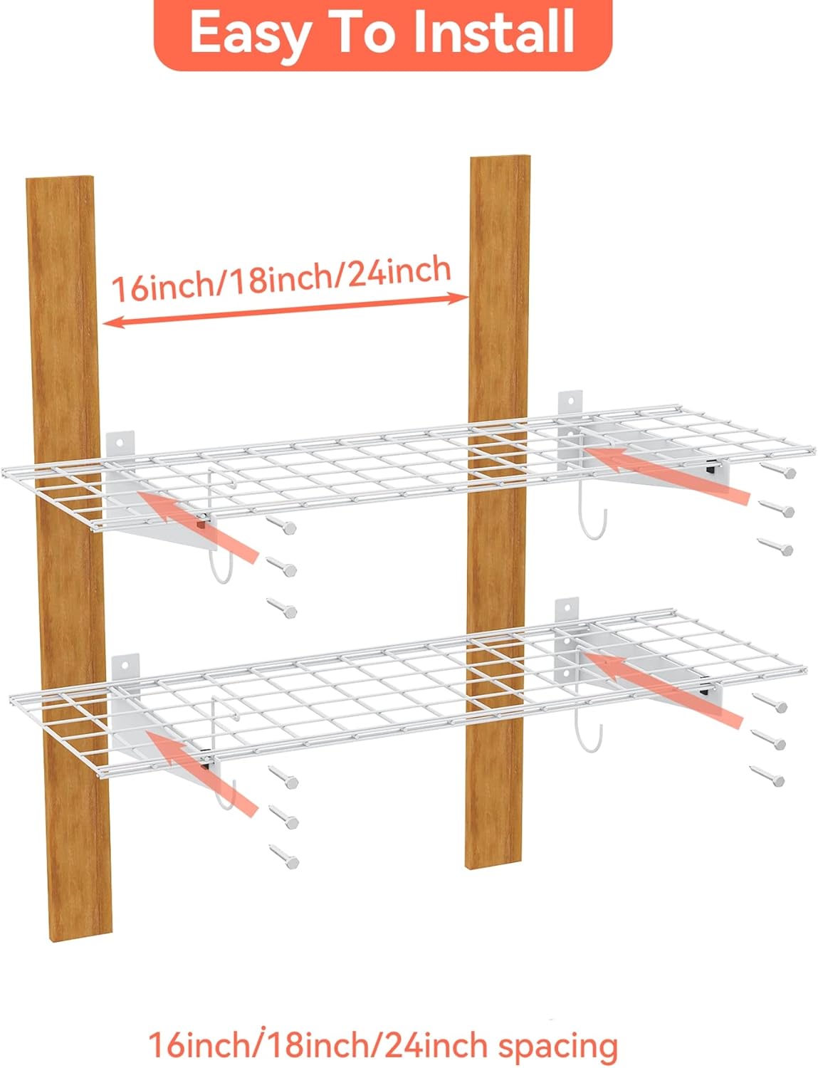 TORACK 2 Pack Garage Storage Wall Shelves, 15" x 45" Wall Mounted Wire Shelves for Garage Heavy Duty Wall Shelving(Pack of 2, White)