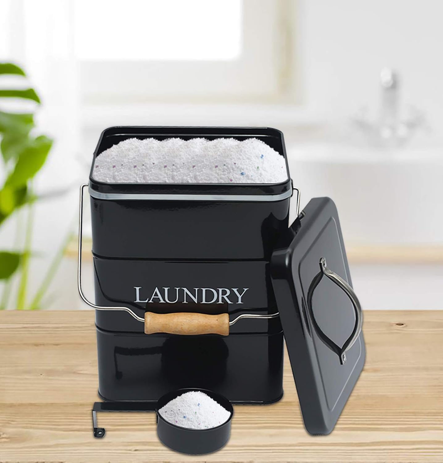 Laundry Powder Bin, Washing Powder Storage Tin with Scoop, Airtight Lid & Handles, Laundry Detergent Powder Storage Box - Perfect for Holding Pods Tablets Capsules Powder Detergent-Black