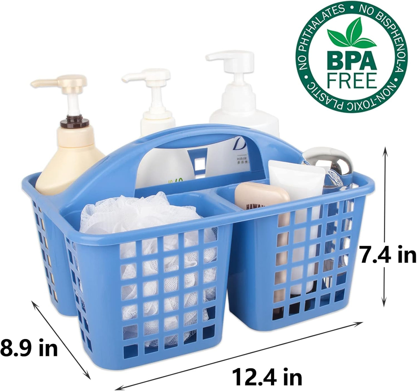 JiatuA Portable Shower Caddy Basket with Compartments Cleaning Supplies Organizer with Handle Plastic Storage Divided Tool Bin for Bathroom, Bedroom, Kitchen, College Dorm, Garden, Under Sink, Blue