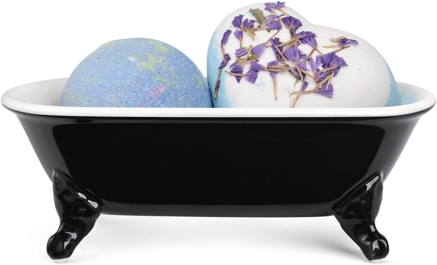 6.5" Ceramic Mini Decorative Clawfoot Bathtub Bar Soap Dish, Kitchen Sponge Holder and Shower Tray for Bathroom, 1 Pack(Black)