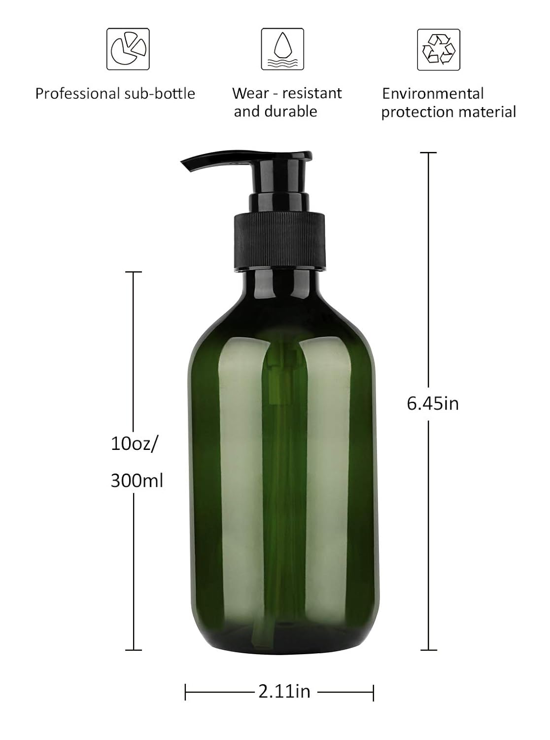 Pump Bottle Dispenser, Yebeauty 10oz/300ml Empty Plastic Shower Refillable Dispenser Soap Shampoo Pump Dispenser Containers with Pump Multipurpose for Cosmetic Kitchen Bathroom, 2-Pack Green