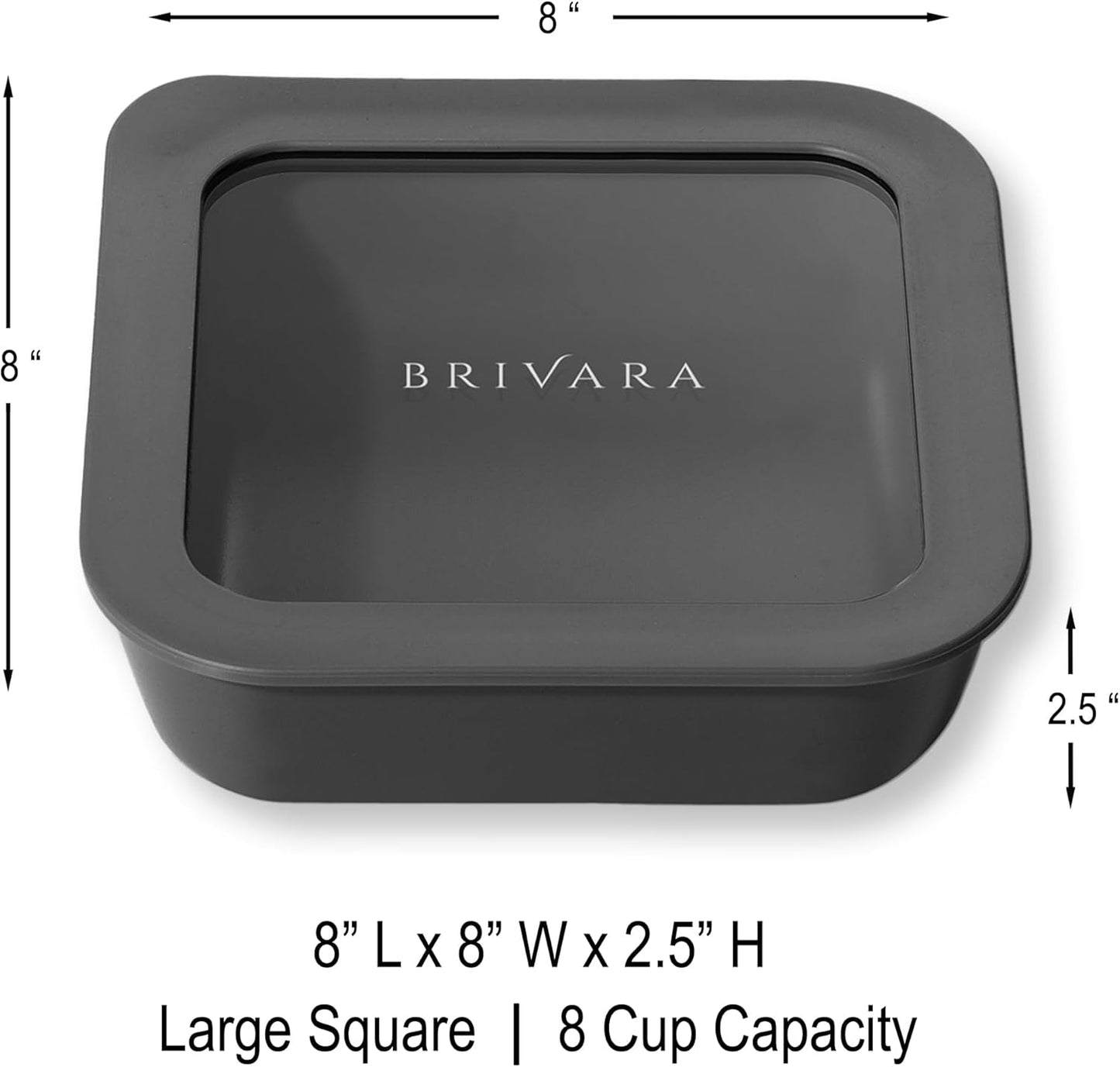 Ceramic Coated Glass Food Storage Container | No PTFE, PFOA, PFAS, and BPA | Reusable Non Toxic Meal Prep Container with Glass Lid | Easy To Store | 8 Cup Square [Onyx]