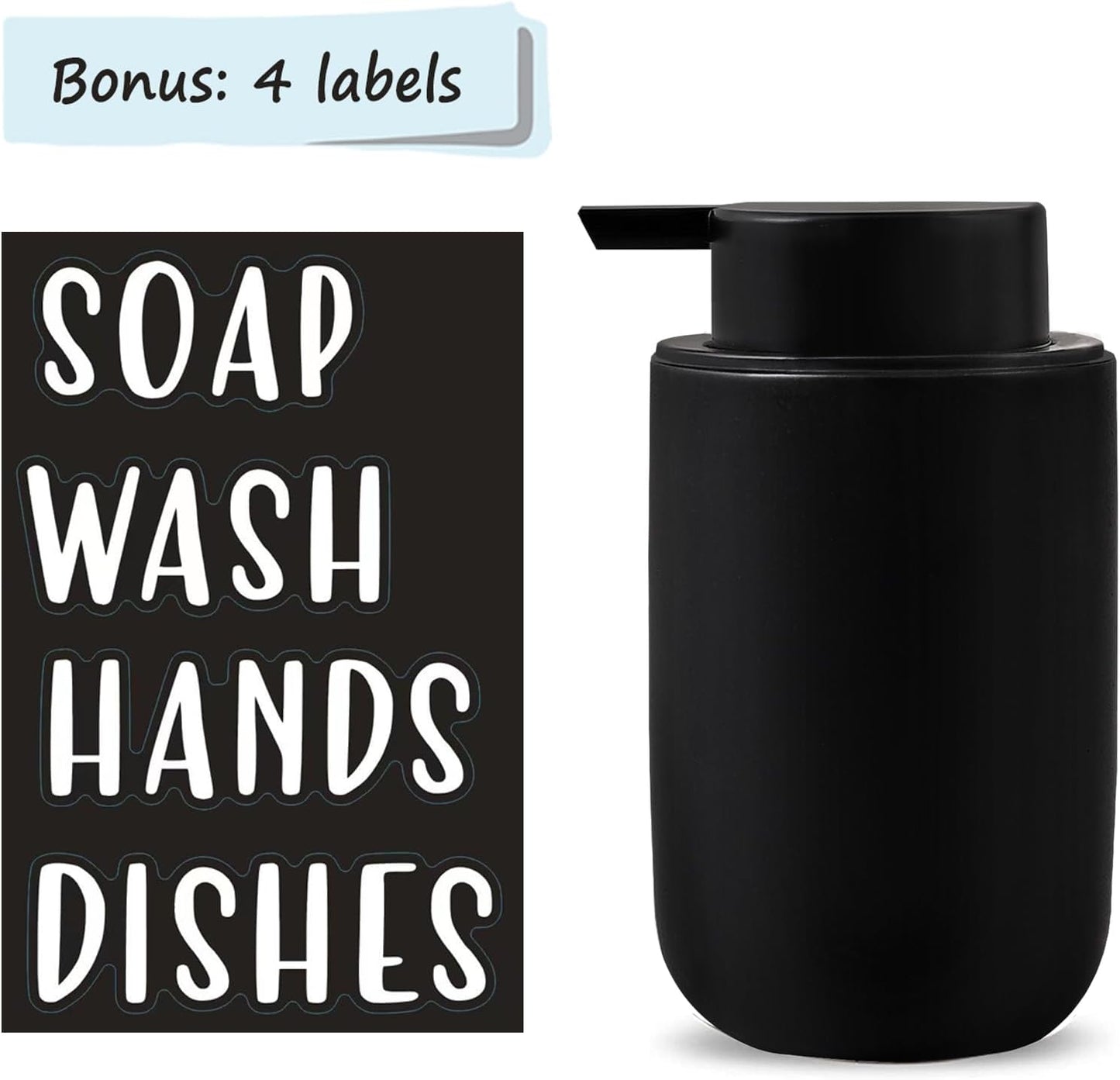 Foam Soap Dispenser Set - 2 Pack Black Ceramic Foaming Dish Hand Soap Dispenser with Black Pump for Bathroom, Bathroom Dispenser Set for Modern Home Farmhouse Decor