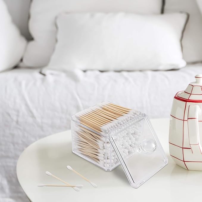 AXX Qtip Dispenser Apothecary Jars Bathroom - Qtip Holder Storage Canister Clear Plastic Jar for Cotton Swab,Q-Tips,Cotton Rounds (J#Clear 1Pcs)