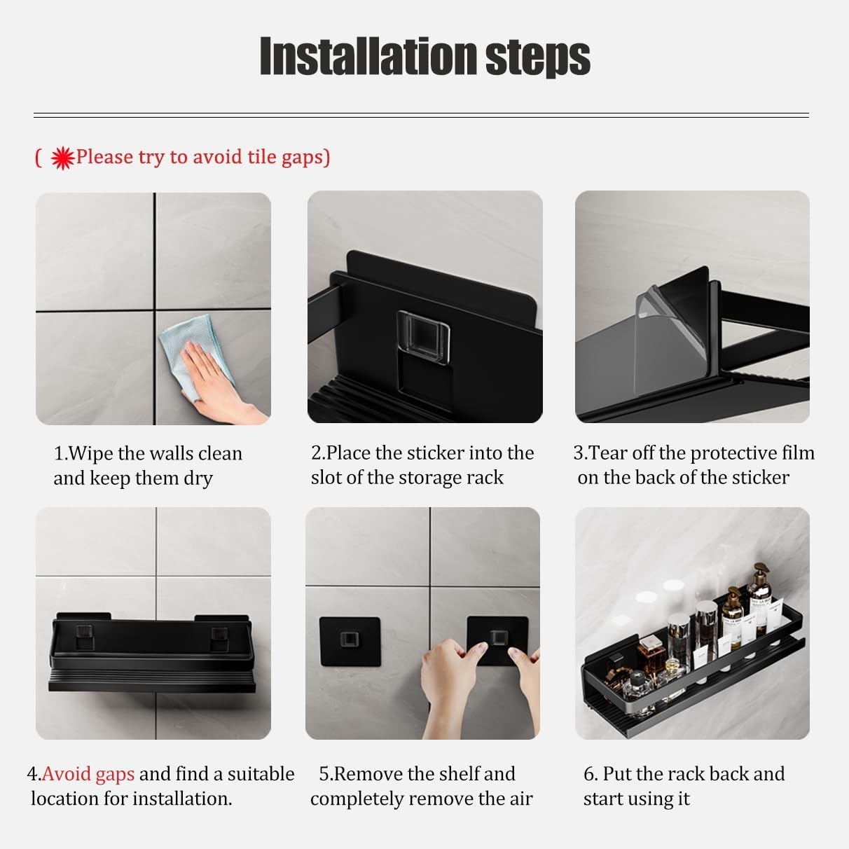 Shower Shelf 3 Pack - Bathroom Shower Shelf Rust-Proof Aluminum Adhesive Installation No Drilling Required, Suitable for Bathroom Storage and Home Decoration