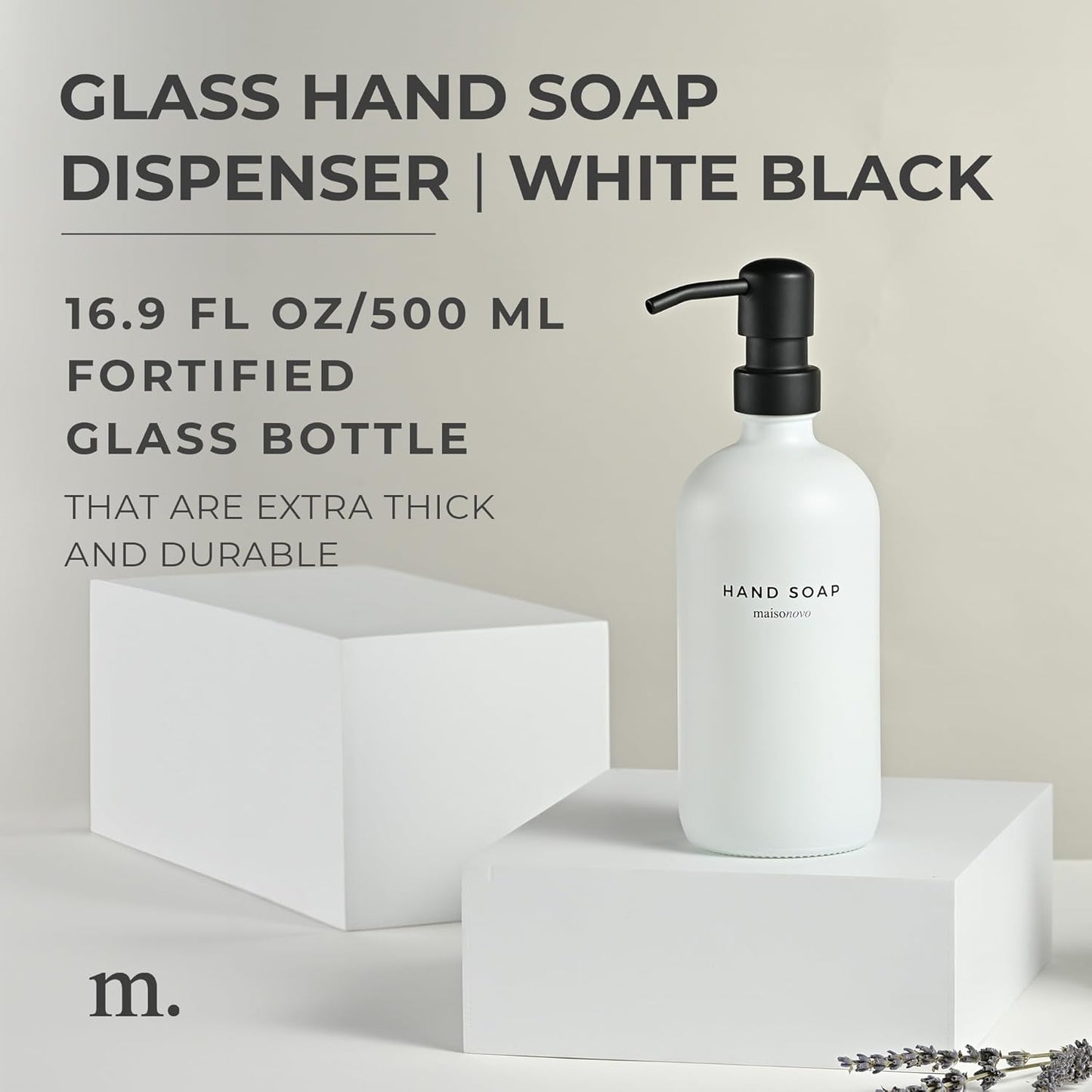 MaisoNovo Soap Dispenser 1-Piece Set | 16.9oz White Bottles with Black Stainless Steel Pump