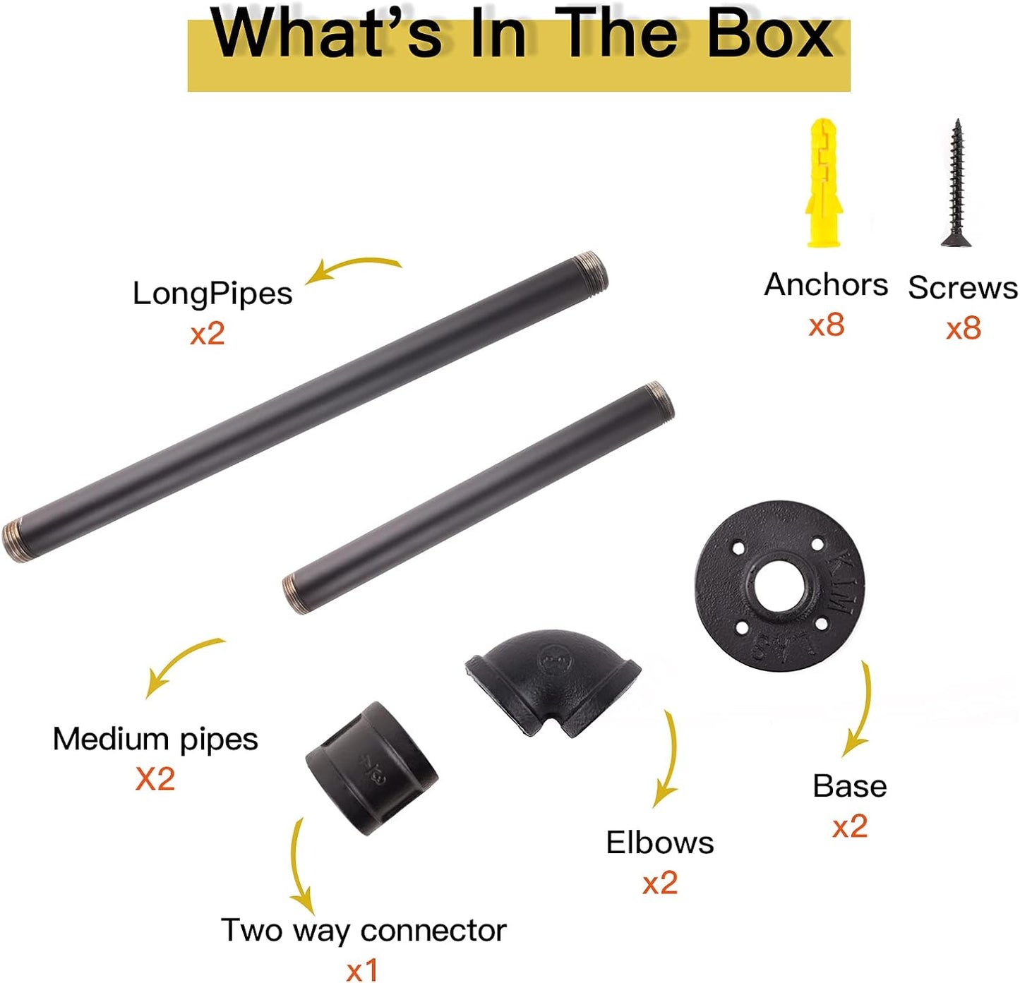 54” Wall Mounted Clothes Rack, Industrial Pipe Black Iron Garment Bar, Heavy-Duty Detachable Clothing Rod, Multi-Purpose Metal Wall display Hanging Pole for Closet Storage, Laundry Room 2 Base