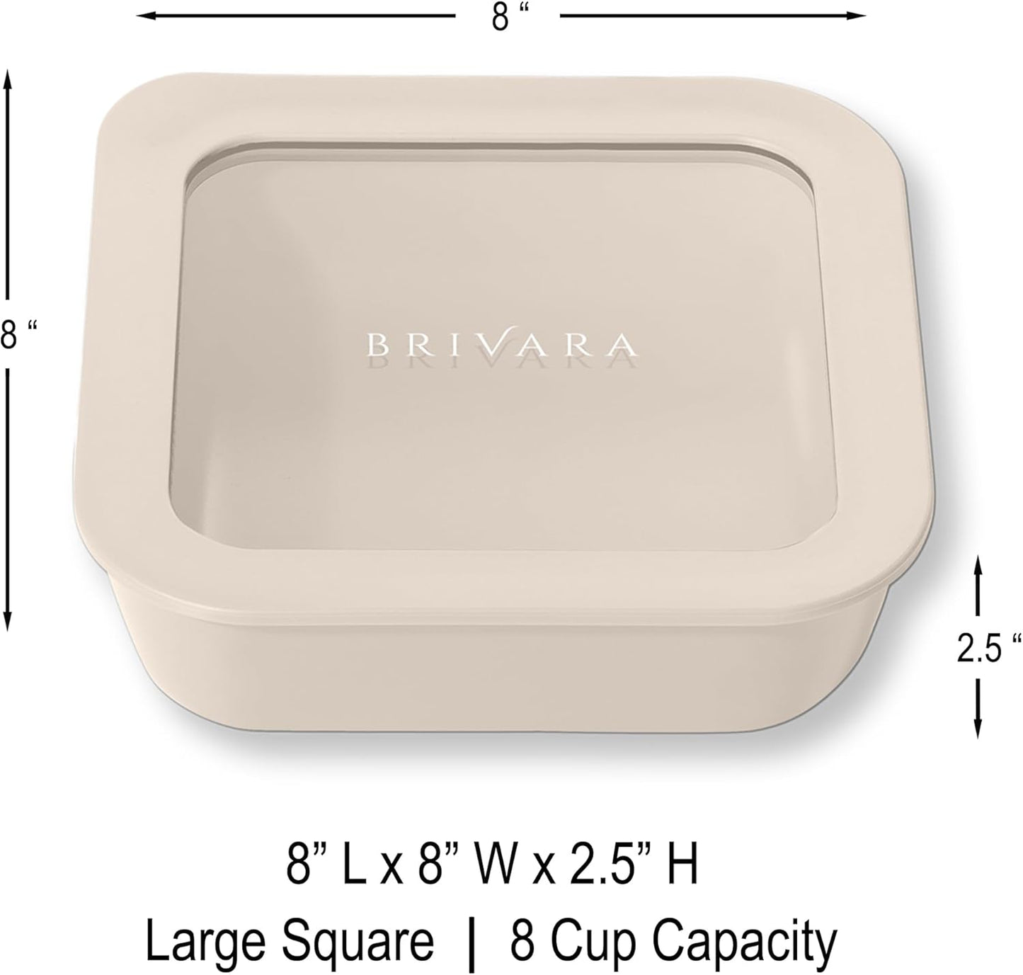 Ceramic Coated Glass Food Storage Container | No PTFE, PFOA, PFAS, and BPA | Reusable Non Toxic Meal Prep Container with Glass Lid | Easy To Store | 8 Cup Square [Crema]