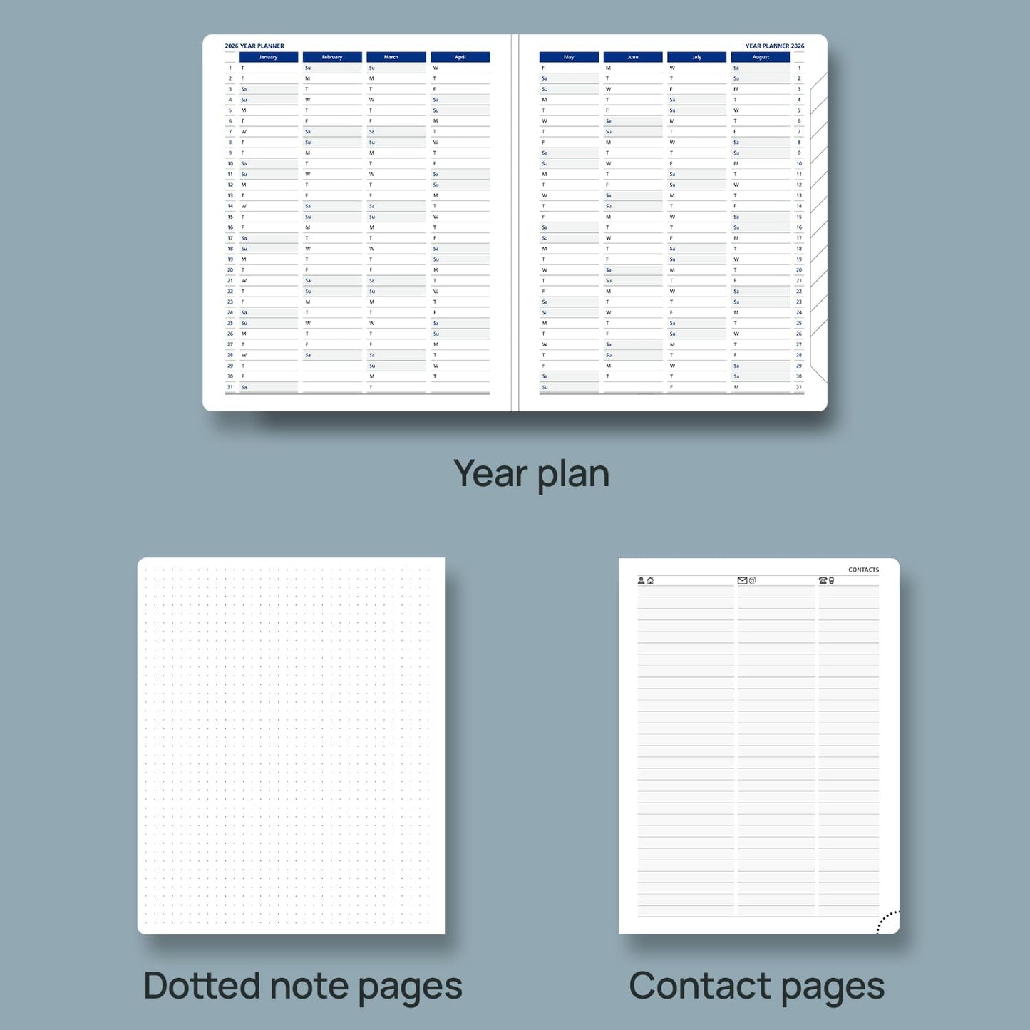 POPRUN 2026 Weekly Planner (Medium 7'' x 8.5''), 30-Minute Hourly Appointment Book (Jan 2026-Dec 2026) with Monthly Tabs, Inner Pockets, Pen Holder, PU Leather Softcover, 100GSM - Night Sky Navy Blue