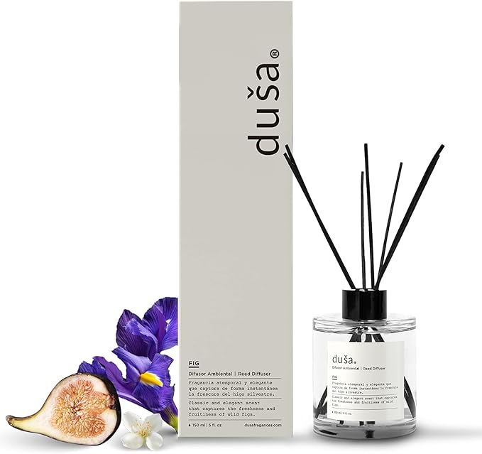 Duša Fig Reed Diffuser & Sticks - 5 Fl Oz Essential Home Fragrance Decor for Bathroom, Office & Living Spaces – Stylish & Long-Lasting Room Air Freshener - Ideal for Housewarming & Special Occasions