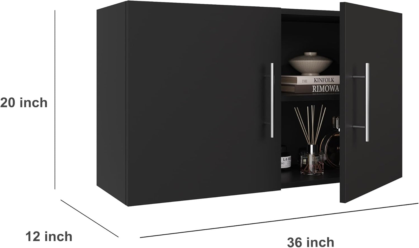 Wall Cabinet, 36" W x 12" D x 20" H Wooden Wall Mounted Storage Cabinet, Double Door Cabinet with Soft Close and Metal Handle and Adjustable Shelf, for Kitchen, Garage, Laundry, Bathroom, Black