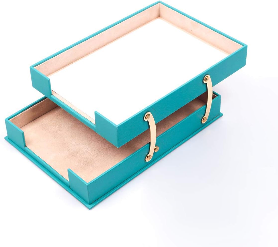 MOOGCO Bonded Set Luxury Leather Desk Pad & Desk Organization Essentials Desk Organizer Leather Desk Organizer (Turquoise)