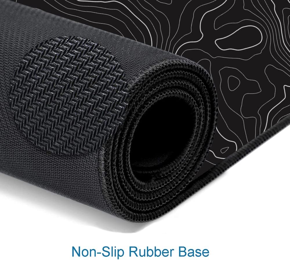 Gaming Mouse Pad, Large Topographic Mouse Pads for Desk, Non-Slip Rubber Base Mousepad, Keyboard Mouse Mat, Desk Pad with Stitched Edges, 31.5x11.8inch, Black Geographic Lines