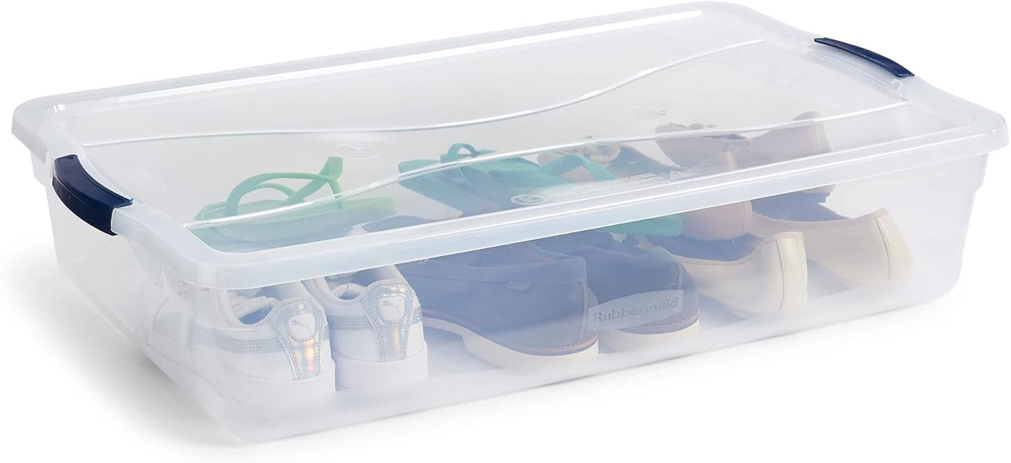 Rubbermaid Cleverstore 42 Quart Stackable Plastic Storage Bin with Lids for Garage, Closet, and Classroom, Clear, 4 Pack